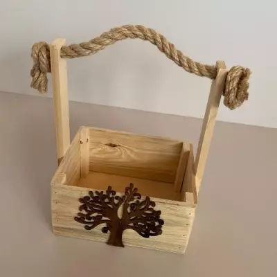 Ящик деревянный с ручкой из джута фото 3