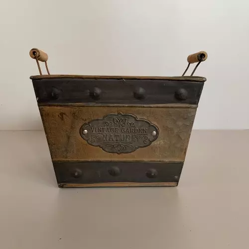 Кашпо квадратное металлическое с деревянными ручками Винтаж Гарден фото 2